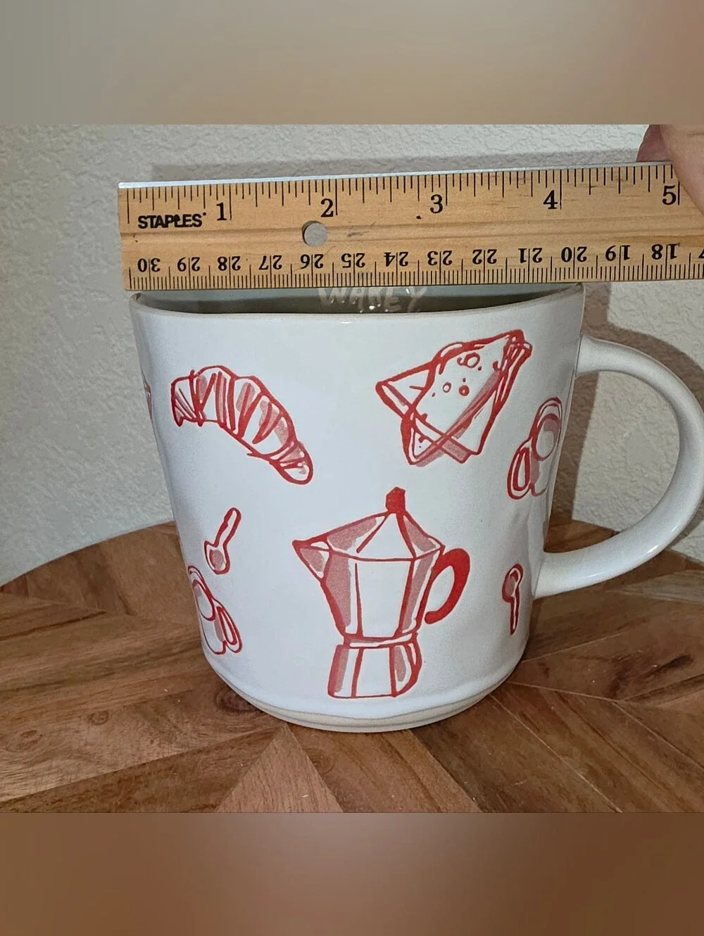 Prima Design Wakey Wakey Ceramic Coffee Mug with Red Breakfast Icons